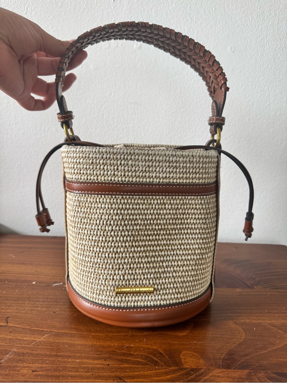 House of Harlow 1960 Raffia Straw Woven Bucket Bag